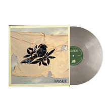 Load image into Gallery viewer, A gray vinyl record in green smoke pressing slides from an album cover with a stylized black bird and flower on a worn flag, BAYSIDE at the bottom, plus tracklist details. Brand: Bayside.