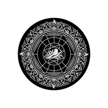 Load image into Gallery viewer, image of a sticker that is a circle with a mandella and a bird design. on a white background