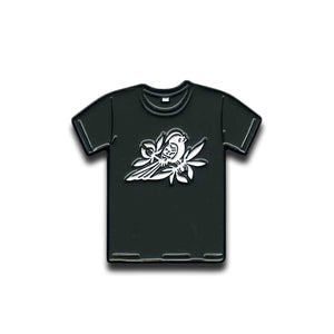 A black Bayside T-shirt with a white bird and branch design on the front, ideal for fans to pair with an Errors Tour Pin or other accessories, shown against a plain white background.